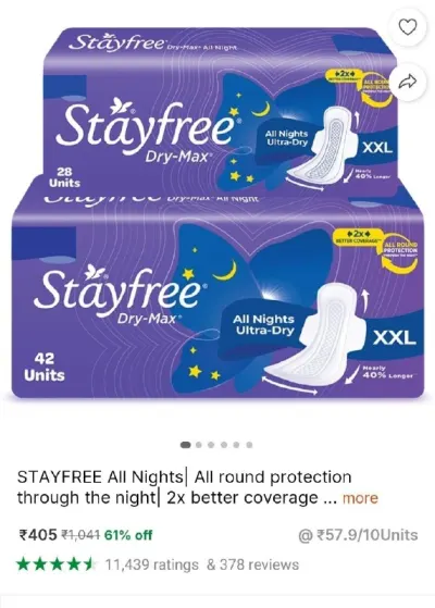 Stayfree Sanitary Pad(Pack of 70) at ₹405