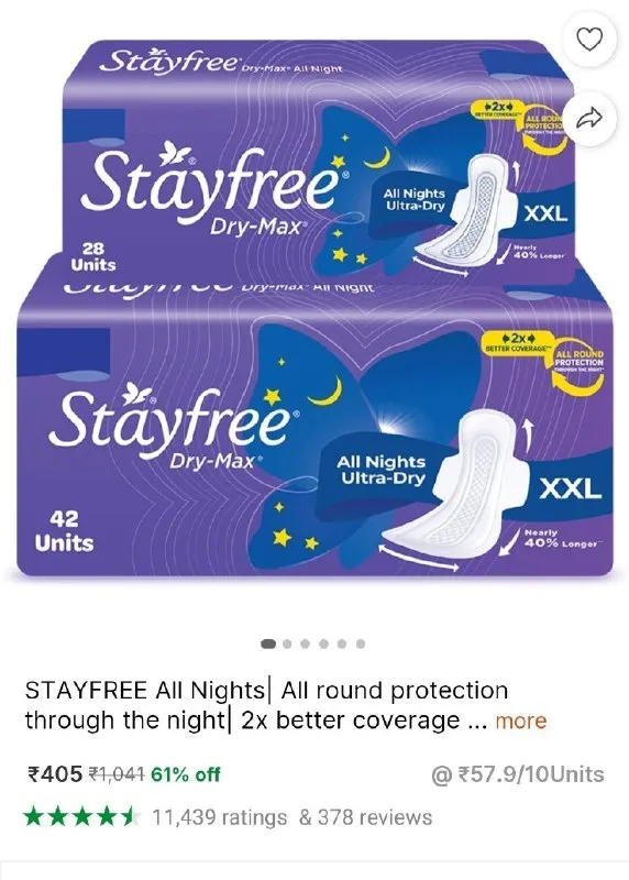 Stayfree Sanitary Pad(Pack of 70) at ₹405