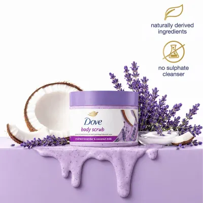 DOVE Exfoliating Body Polish Scrub Crushed Lavender & Coconut Milk for Dry Skin at ₹119