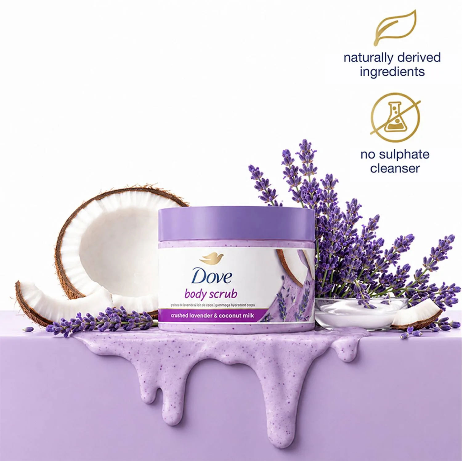 DOVE Exfoliating Body Polish Scrub Crushed Lavender & Coconut Milk for Dry Skin at ₹119