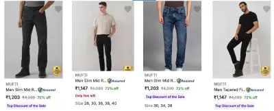 Mufti Mens Jeans Minimum 70% Discount