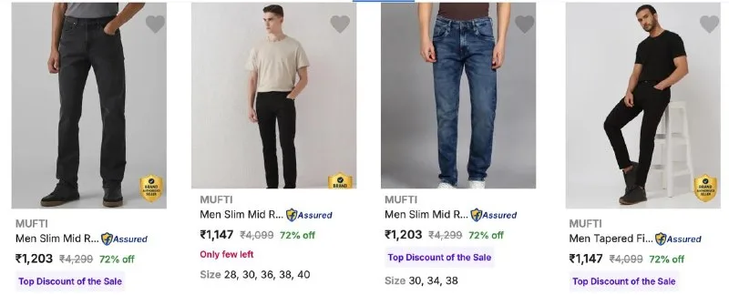 Mufti Mens Jeans Minimum 70% Discount