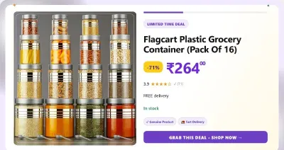 Flagcart Pack of 16 Plastic Grocery Container - 1200 ml Silver at ₹234
