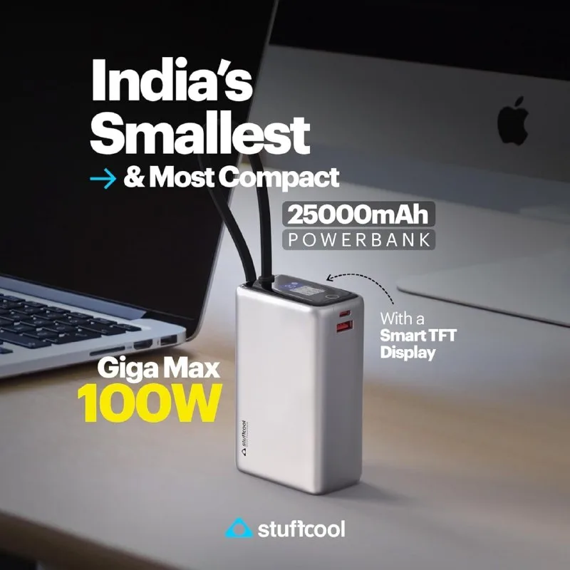 Stuffcool Giga Max Smallest 25000mAh 100W Power Bank, Built-in Type-C Cable at ₹4,999