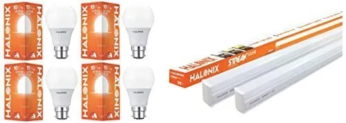 Halonix 20W Led batten tubelight (Pack of 2, cool day white) B22 10-Watt Led ASTRON Plus (Pack of 4, White, Round) at ₹388