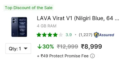 LAVA Virat V1 (Nilgiri Blue, 64 GB) (4 GB RAM) at ₹8,749