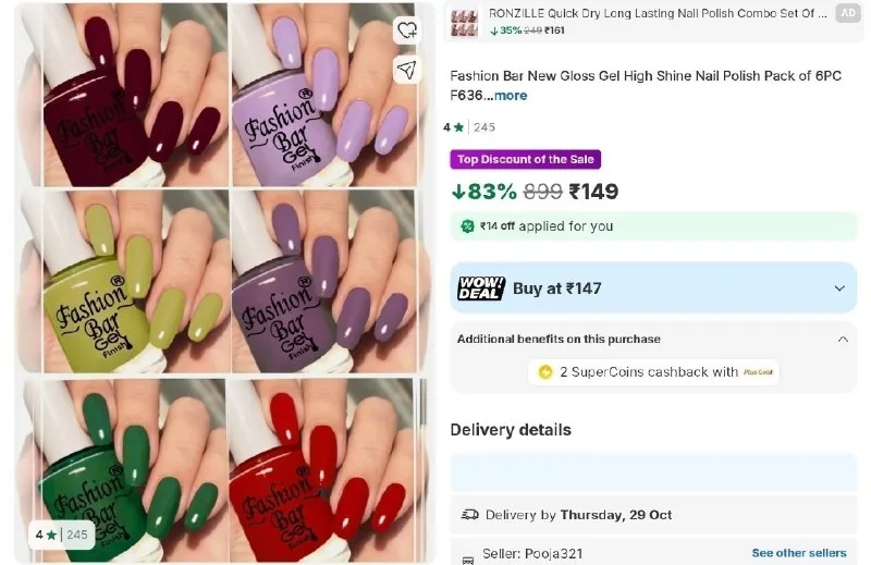 Pack of 6 Nail Polish at ₹149