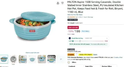MILTON Aspire 1500 Serving Kitchen Hot Pot at ₹179