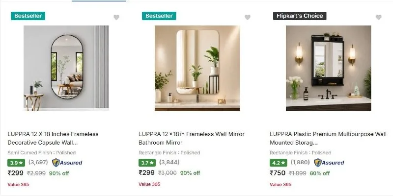 Upto 90% Off On Frameless Decorative wall Mirrors