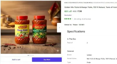 Mix Pickle & Mango Pickle, 800gm at ₹136