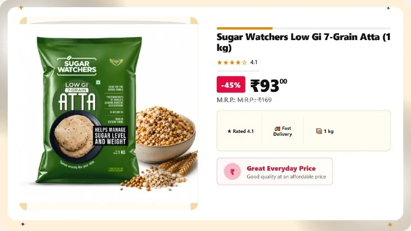 Sugar Watchers Low Gi 7-Grain Atta (1 kg) at ₹93