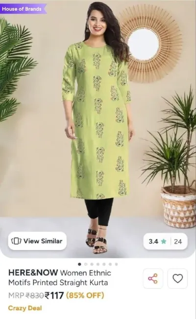 HERE&NOW Women Ethnic Motifs Printed Straight Kurta at ₹117