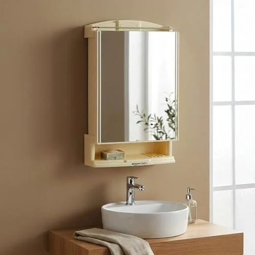 Amazon Basics Plastic Multipurpose, Wall-Mounted Storage Cabinet with Mirror, Small (Ivory) at ₹929