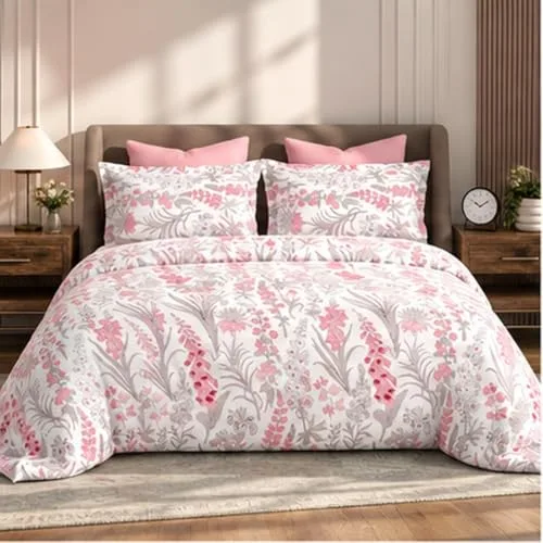 Bombay Dyeing Florentine Floral Pink Super King Size Bedshee at ₹1,741