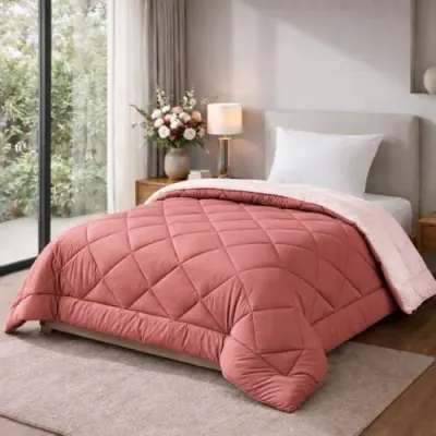 HOMEKART 220 GSM Microfiber Reversible Comforter for Single Bed,Ultra Soft, Skin-Friendly & Hypoallergenic Solid Blanket|Lightweight Cozy &  at ₹599