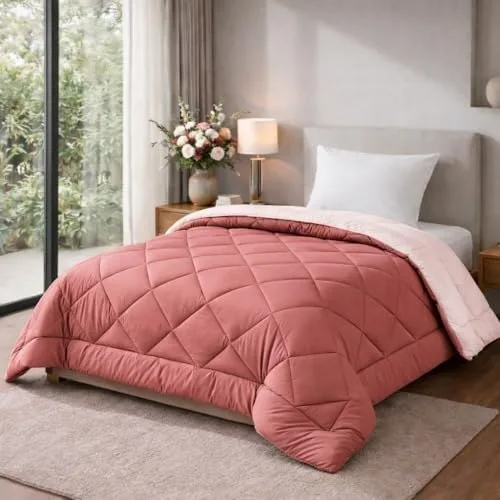 HOMEKART 220 GSM Microfiber Reversible Comforter for Single Bed,Ultra Soft, Skin-Friendly & Hypoallergenic Solid Blanket|Lightweight Cozy &  at ₹599