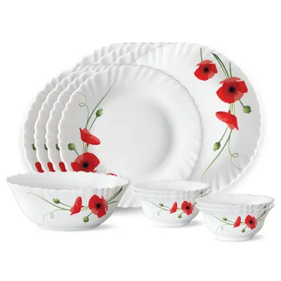 Larah by Borosil Fluted Series Red Carnation Opalware Dinner Set at ₹1,739