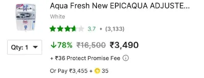 Aqua Fresh New EPICAQUA ADJUSTER 15 L RO + UV + UF + TDS Control Water Purifier at ₹3,490