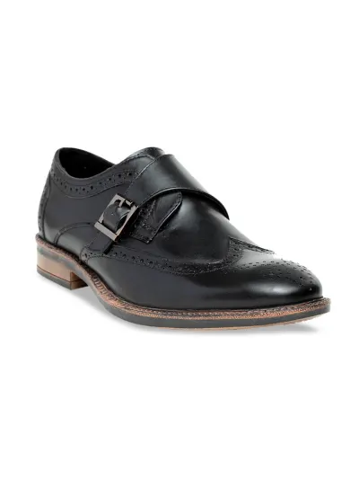 Teakwood Leathers Men Black Solid Genuine Leather Formal Monks at ₹1,983