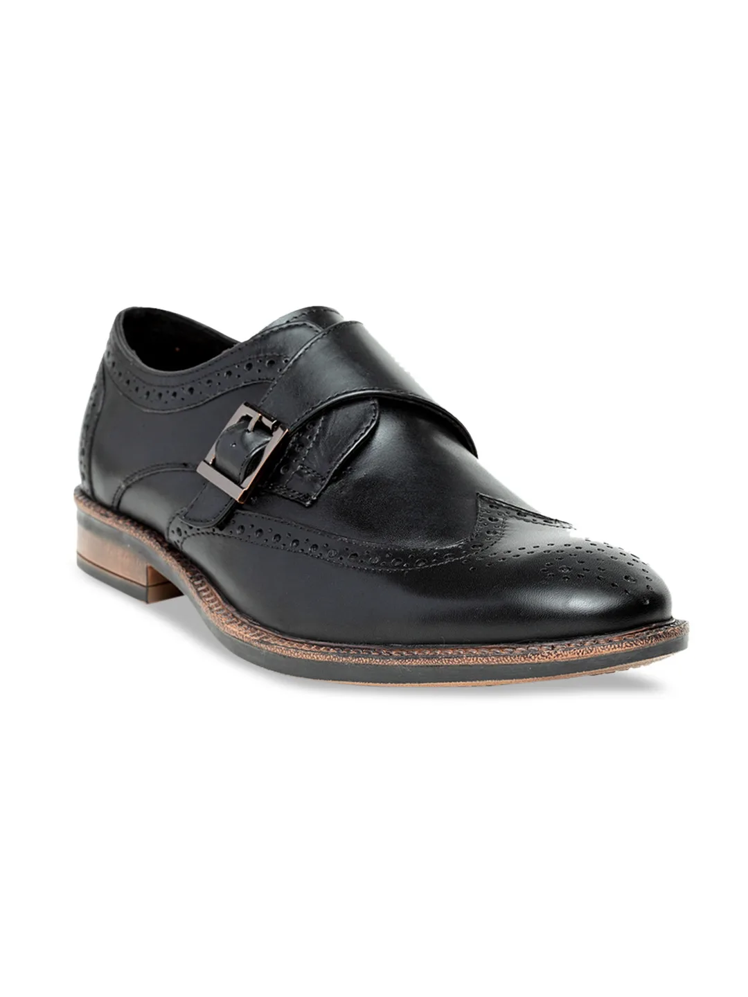 Teakwood Leathers Men Black Solid Genuine Leather Formal Monks at ₹1,983