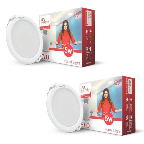 Murphy EVO 5W LED Recess Panel Light | 85mm Outer Diameter, 70mm Cutout | 6500K Cool White | Shockproof PC Body | Energy Efficient | BIS App at ₹287