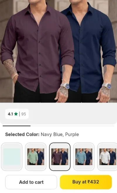 Men's shirt pack of 2 at ₹432