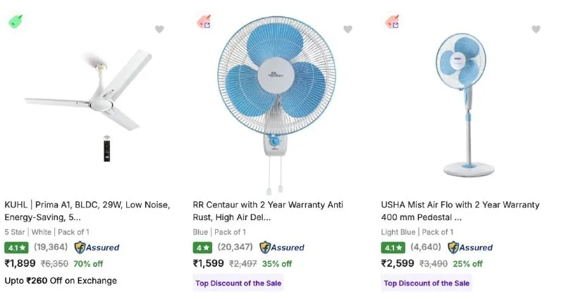 Topselling Fans at ₹1,599
