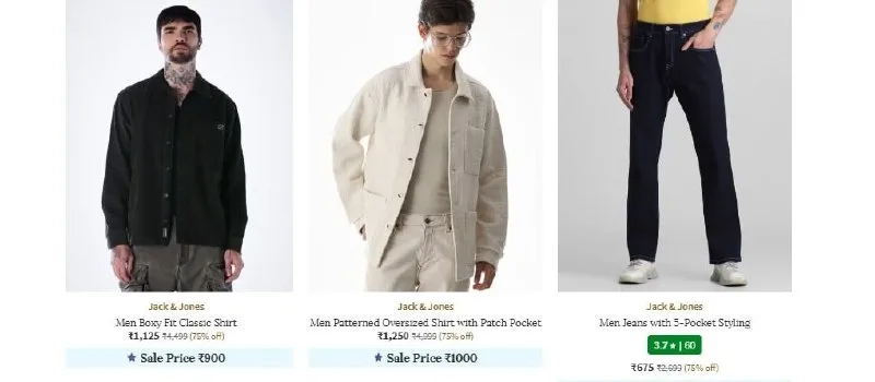Loot Jack & Jones Clothing 75% Off