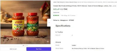 Mix Pickle & Mango Pickle, 800gm at ₹144
