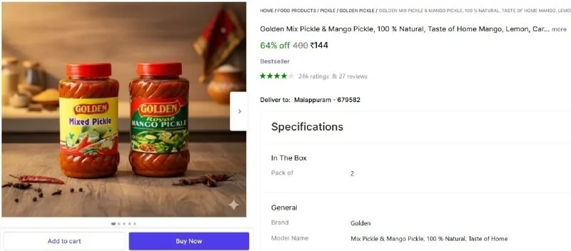 Mix Pickle & Mango Pickle, 800gm at ₹144