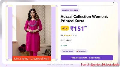 Auzaai Collection Women's Printed Kurta at ₹151