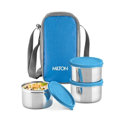 MILTON Stack Pack 3 Stainless Steel Lunch Box (3 X 500 ml containers) with Jacket, Leak Proof, Food Grade, Lightweight, Odour Proof, 1 Year  at ₹483