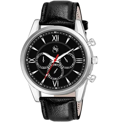 Shocknshop Analog New Black Leather Strap Watch for Men Boys at ₹199
