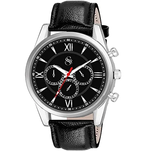 Shocknshop Analog New Black Leather Strap Watch for Men Boys at ₹199