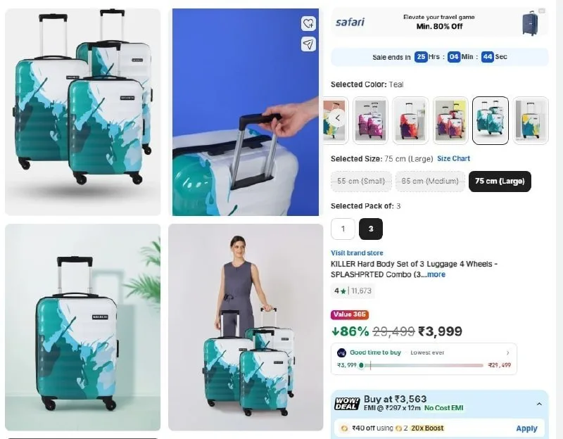KILLER SPLASHPRTED Combo Cabin & Check-in Set 4 Wheels at ₹3,999