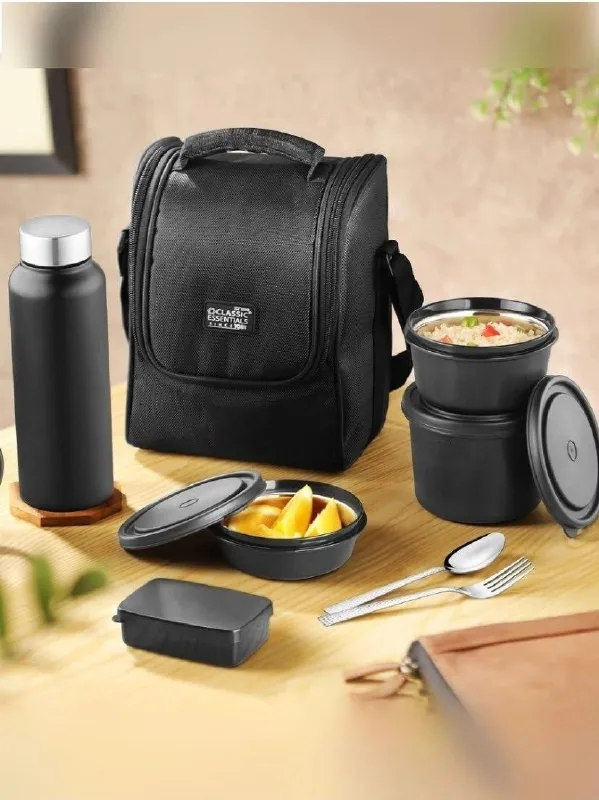 Classic Essentials Supreme Microwave Safe Set of 5 with Bottle Bag & Cutlery 5 Containers Stainless Steel at ₹467