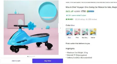 Miss & Chief Voyager - Dino Swing Car Rideon at ₹750
