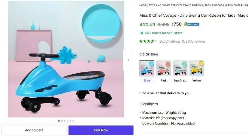Miss & Chief Voyager - Dino Swing Car Rideon at ₹750