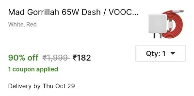 SUPERVOOC Fast Charger With Cable at ₹182