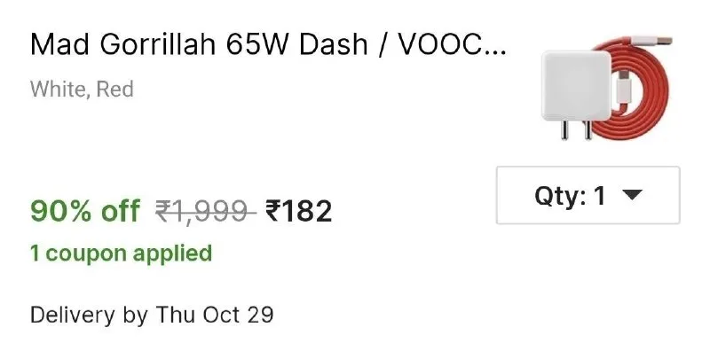 SUPERVOOC Fast Charger With Cable at ₹182