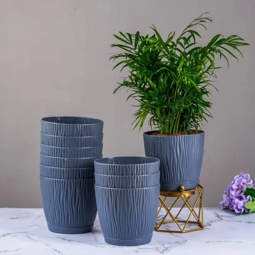 Nurturing Green® Self Watering Plant Pots, 14cm, Set of 10 (Grey) at ₹280