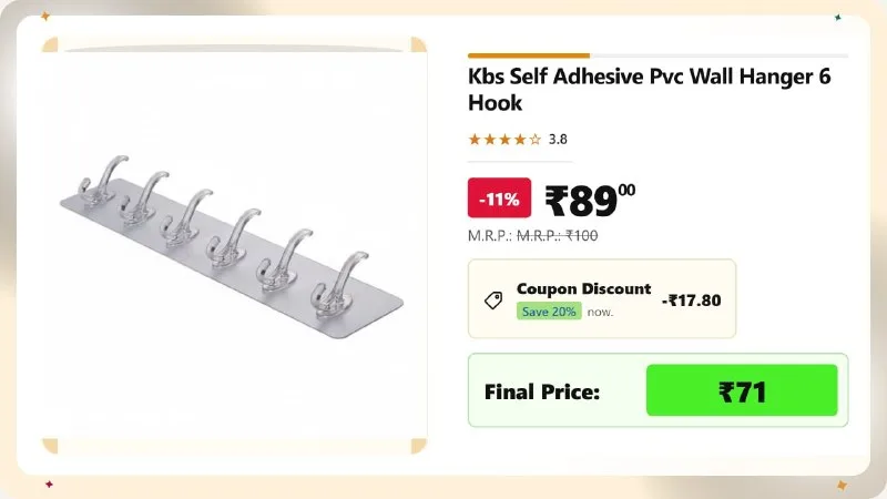 Self Adhesive Pvc Wall Hanger 6 Hook at ₹71