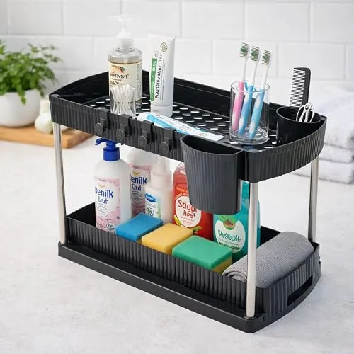 HomeWiz Sink Organizer 2-Tier | Under Sink Storage Organizer | Kitchen Cabinet Organiser | Multipurpose For Kitchen & Bathroom | Plastic & S at ₹354