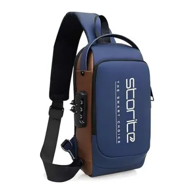 Storite Crossbody Sling Bag for Men & Women, Blue/Brown, 17x9x32 cm at ₹499
