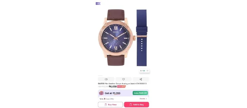 GUESS Men Leather Straps Analogue Watch GW0630G3 at ₹6,658