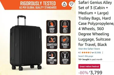 Safari Genius Alley Set of 3 (Cabin + Medium + Large) Trolle at ₹3,799