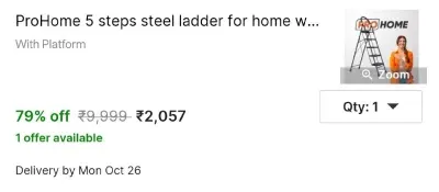 ProHome 5 steps steel ladder for home at ₹2,057