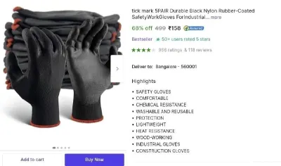 Pack Of 6 Safety Gloves at ₹158