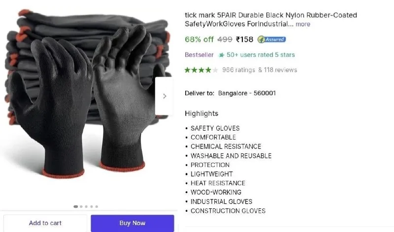 Pack Of 6 Safety Gloves at ₹158