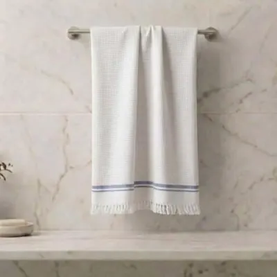 Athom Living Premium Cotton Light Weight Quick-Dry High Absorbent Cotton Bath Towel Blue Stripes at ₹119